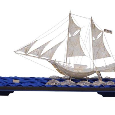 SILVER MASTED CUTTER FILIGREE SHIP IN DISPLAY CASE