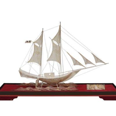 SILVER MASTED CUTTER FILIGREE SHIP IN DISPLAY CASE