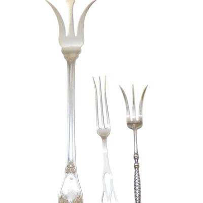 3 STERLING SERVING FORKS LETTUCE & LEMON