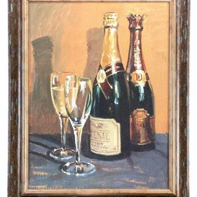 CONTEMPORARY CHAMPAGNE BOTTLES & GLASSES PAINTING