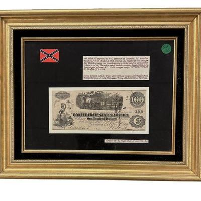 CONFEDERATE 100 DOLLAR NOTE 1862 FRAMED