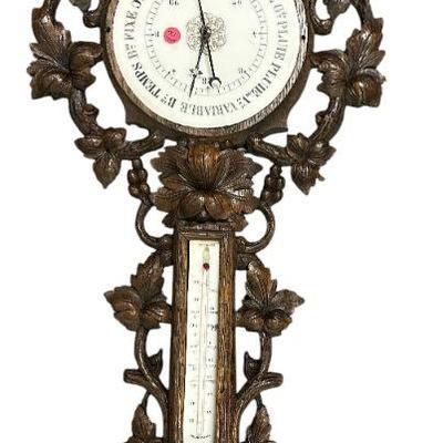 ANTIQUE ANEROID BAROMETER IN CARVED CASE