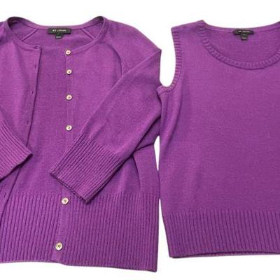 ST. JOHN KNIT PURPLE CARDIGAN & TANK
