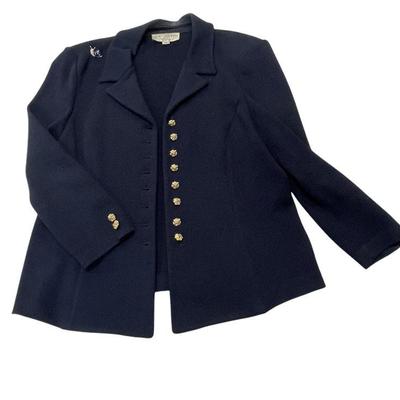 VINTAGE ST.JOHN COLLECTION BY MARIE GRAY NAVY SANTANA KNIT JACKET & MOCK NECK SHIRT