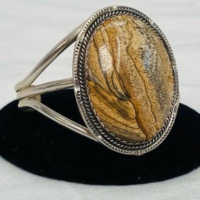 Sterling Cuff With Earthtone Stone 