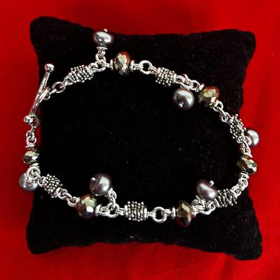 Michael Dawkins Sterling, Pyrite And Cultured Pearl Dangle Bracelet 