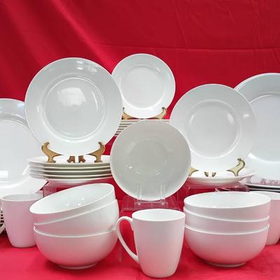 48pc Mixed Gorham and Crate & Barrel White China Collection