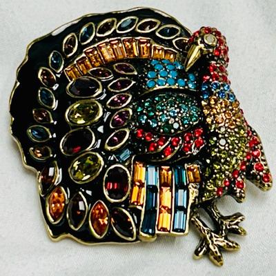HEIDI DAUS Rare Turkey Brooch/Pin Multi Colored  Crystals