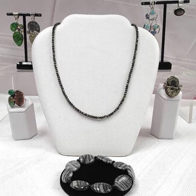 18" Pyrite Necklace, Zebra Jasper Bracelet & More