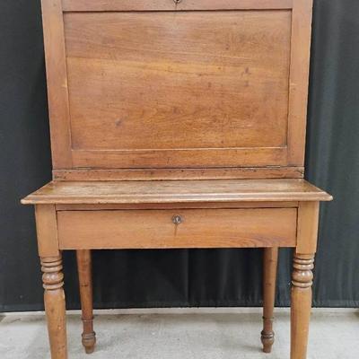 Antique Two Piece Solid Wood Secretarial Desk