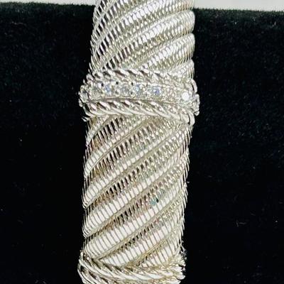 Vintage Judith Ripka Sterling White Crystal Wide Cuff Bracelet