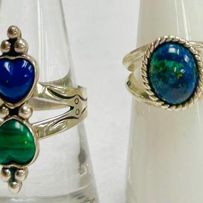 (2) Carolyn Pollack Sterling Stone Rings / Malachite / Lapis (sz 6 & 7.75)