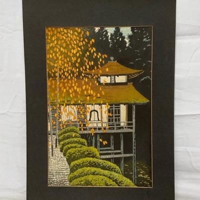 Woodblock Print, “Joshoko Temple”, By Shiro Kasamatsu 
