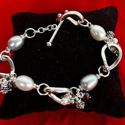 Michael Dawkins Sterling Silver Open Link Cultured Pearl Bracelet 