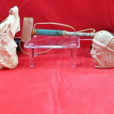 Handcrafted Meerschaum Pipes W/ Native American Antler Pipe