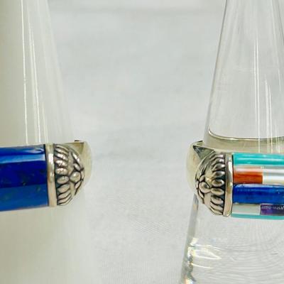 (2) Sterling Rings (sz 6.75), Lapis & Multi Stone, Signed