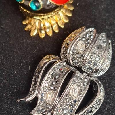 Kenneth Jay Lane KJL Ladybug Trinket Box Brooch and Encantada Flower Brooch