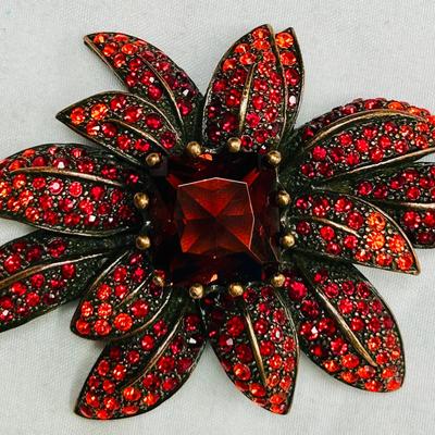 Joan Rivers Christmas Poinsettia Red Crystal Brooch/Pin Vintage 