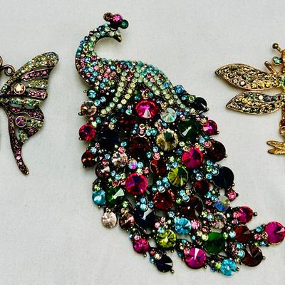 Kirks Folly Colorful Peacock & Dragonfly Pins