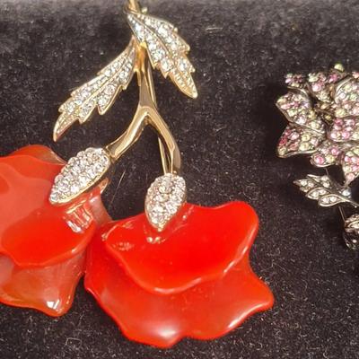 2 Vintage Kenneth Jay Lane's Rose Brooch 