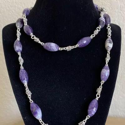 Michael Dawkins Sterling Amethyst  Bead Necklace .