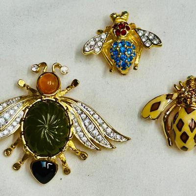Joan Rivers Bee Pins:  Jade / Jungle / Red, White, Blue