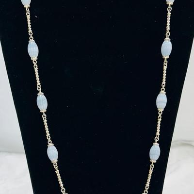 Judith Ripka Carved Blue Lace Agate & Sterling Necklace