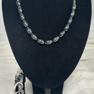 Michael Dawkins Hematite Beaded Toggle And  Bracelet Set