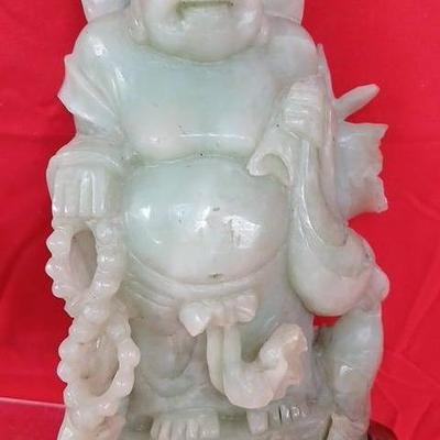 Carved Jade Statue & Brass Indian Etched Pitcher