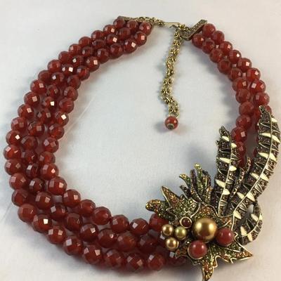 Heidi Daus “Autumn Abundance” 3-Strand Carnelian Necklace w/Matching Size 8 Ring