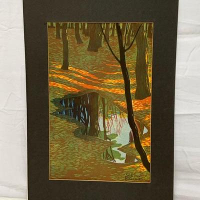 Woodblock Print, “Into The Woods”, By Shiro Kasamatsu 