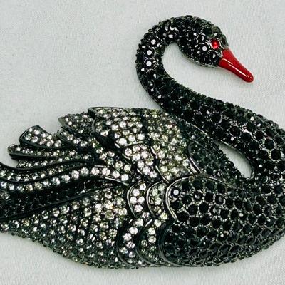 Vintage Joan Rivers Crystal Black Swan Brooch