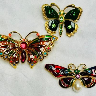 Trio of Joan Rivers Butterfly Pins / Stained Glass & More