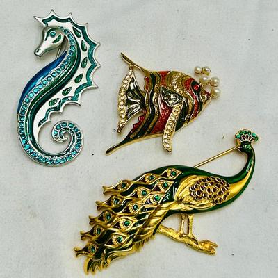(3) Bob Mackie Fish & Fowl / Peacock, Seahorse, Fish