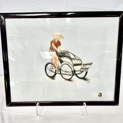 Framed Silk Embroidery Titled “A Cyclo” 