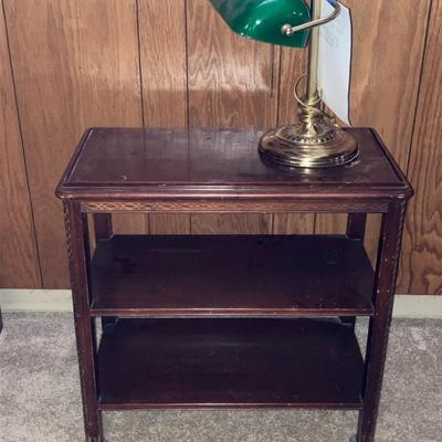 Vintage Underwriter Laboratory Portable Bankers Lamp & Small 3 Tier Shelf