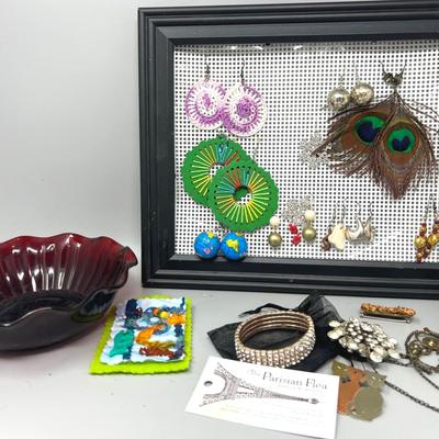 Costume Jewelry And A Ruby Red Bowl 