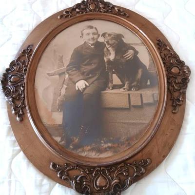 Antique Frame With Boy & Dog Photo