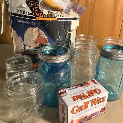 Universal Meat Grinder, Ball Jars & Parafin 