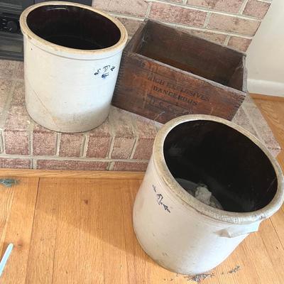 Vintage Stoneware, #2 & #4, & Vintage Crate