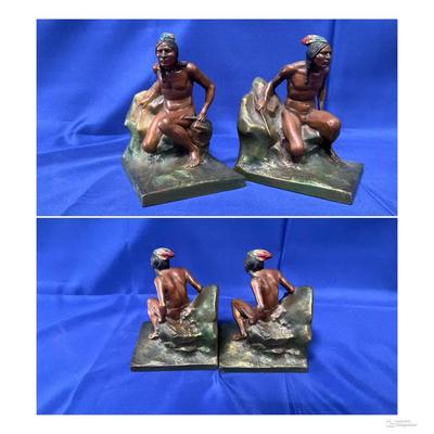 Pair Of Bronze? Native American Bookends 7” H