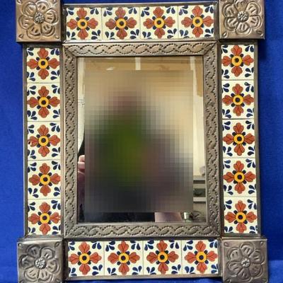 Mexican Punched Tin Talavera Tile Wall Mirror