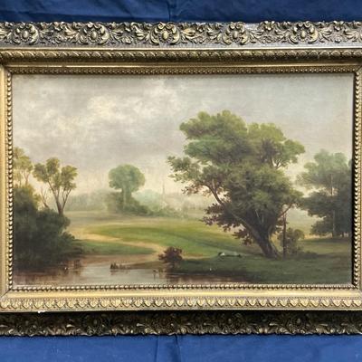 Antique Landscape Painting in Ornate Frame