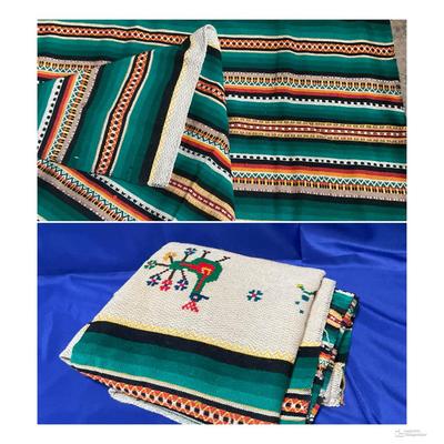 Large Vintage Handmade Peruvian? Aztec? Part Wool Blanket