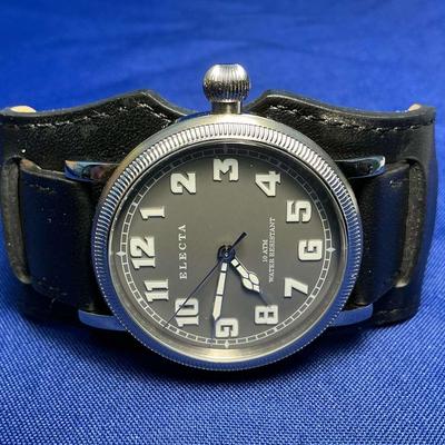 Electa Men’s Leather Navy Dial Trench Watch 