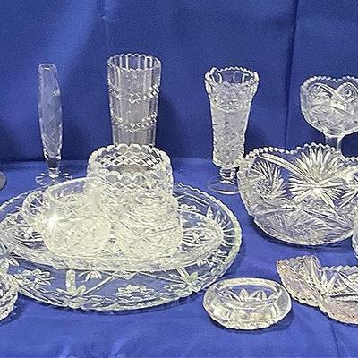 Large Clear Etched Glass Assorted Lot