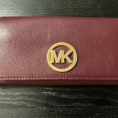 Michael Kors Plum Pebbled Leather Envelope Wallet 