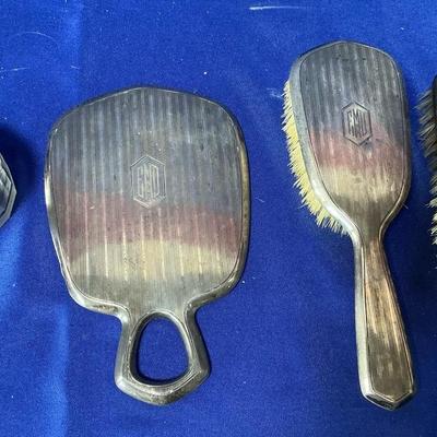 Sterling Dresser Items - Brushes, Mirror, Jar