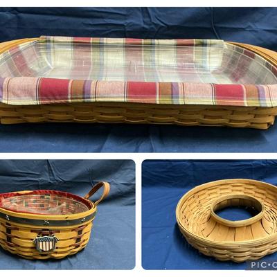 3 Longaberger Baskets, Wreath, Proudly American Darning, Serve It Up