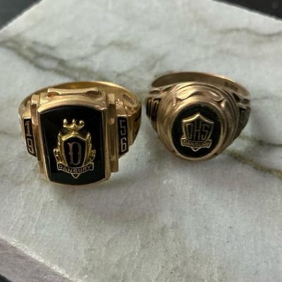 Set Of 2 10kt Gold Danbury High School Class Rings 